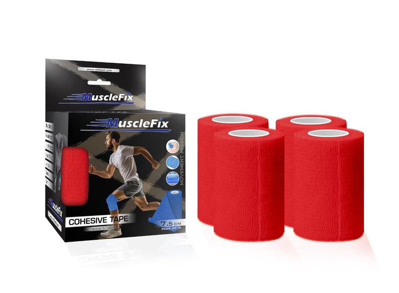 Cohesive Self-Adhesive Bandage Wrap, Red, Pack of 4