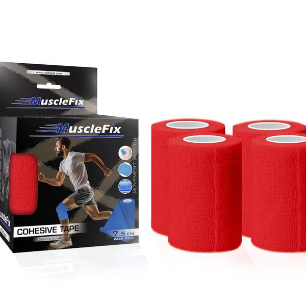 Cohesive Self-Adhesive Bandage Wrap, Red, Pack of 4