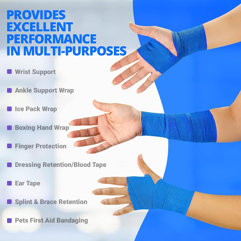Breathable Self Adhesive Wrap, Athletic, Non Woven Cohesive Bandage, Multicolour, 7.5 cm