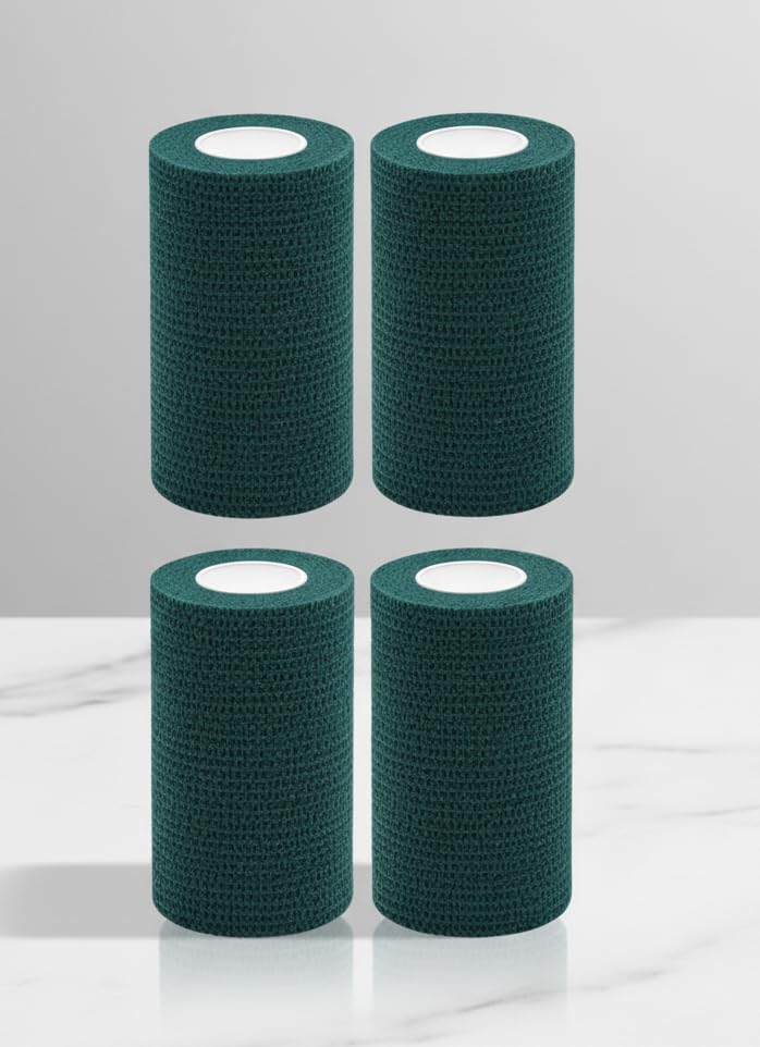 Cohesive Bandage Wrap 10cm x 4.5m, Self Adhesive Crepe Bandage, F Green
