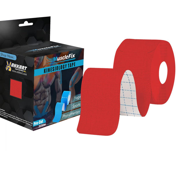 Precut Kinesiology Tape for Pain Relief & Muscle Support – Waterproof, Red, Precut