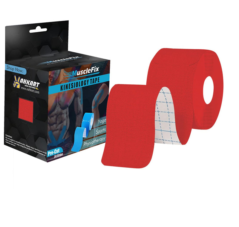 Precut Kinesiology Tape for Pain Relief & Muscle Support – Waterproof, Red, Precut