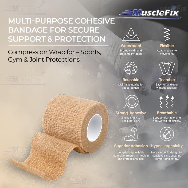 Breathable Self Adhesive Wrap, Athletic, Non Woven Cohesive Bandage, Navy Blue, (2.5CM) Pack-12