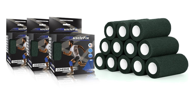 Cohesive Self-Adhesive Bandage Wrap, Forest Green, Pack of 12