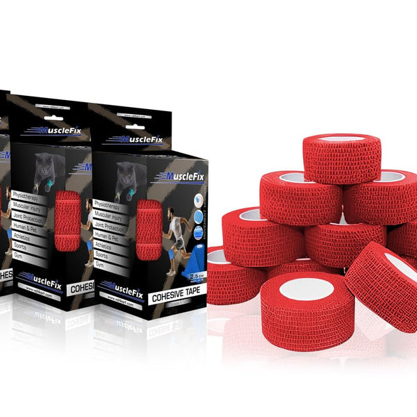 Cohesive Self-Adhesive Bandage Wrap, Red, (2.5CM) Pack-12