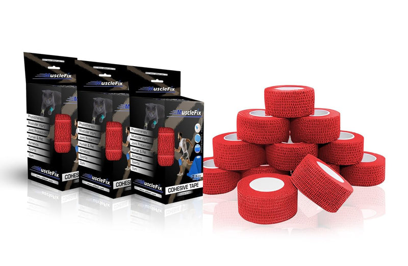 Breathable Self Adhesive Cohesive Bandage Wrap, Red, 2.5 cm (1