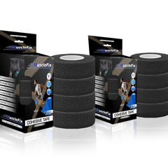 Breathable Self Adhesive Cohesive Bandage Wrap, Black, (2.5CM) Pack-8