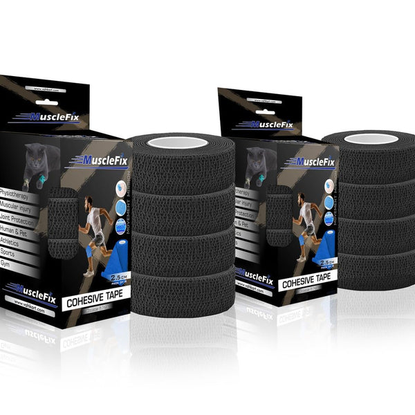 Breathable Self Adhesive Cohesive Bandage Wrap, Black, (2.5CM) Pack-8