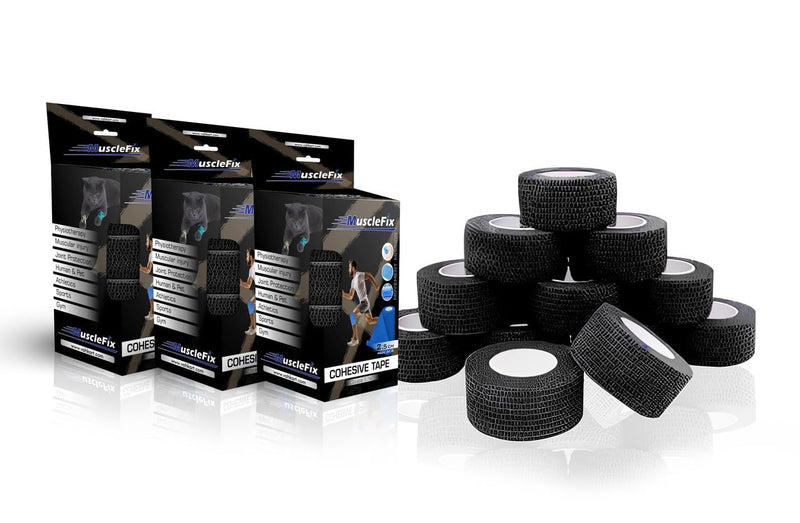 Breathable Self Adhesive Cohesive Bandage Wrap, Black, 2.5 cm (1