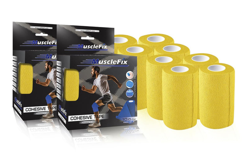 Cohesive Self-Adhesive Bandage Wrap, Yellow, Pack of 8