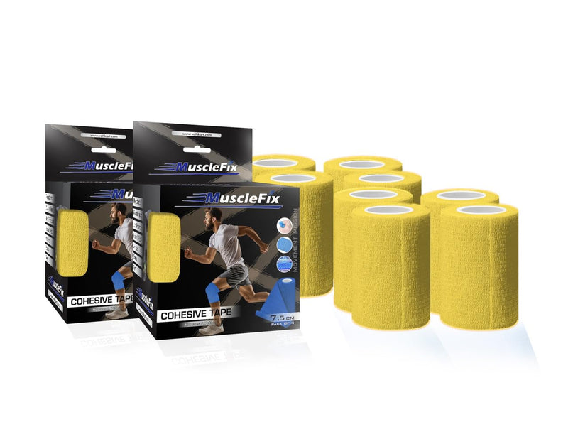 Cohesive Self-Adhesive Bandage Wrap, Yellow, Pack of 8