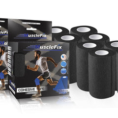 Cohesive Self-Adhesive Bandage Wrap, Black, Pack of 8