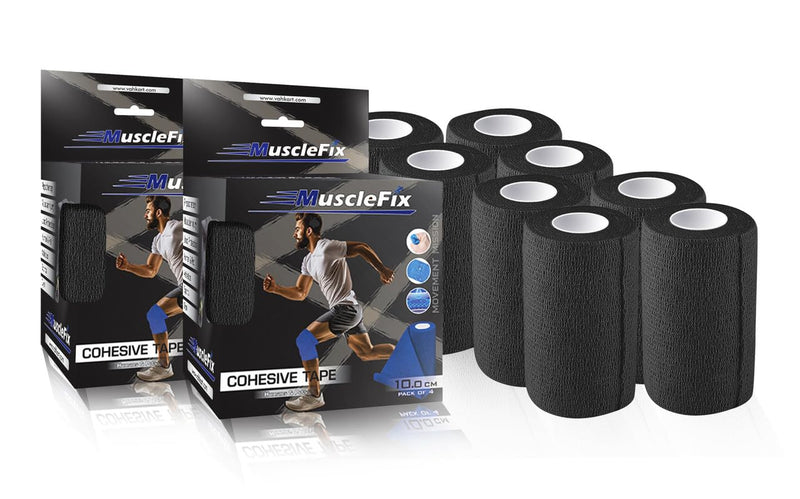 Cohesive Self-Adhesive Bandage Wrap, Black, Pack of 8