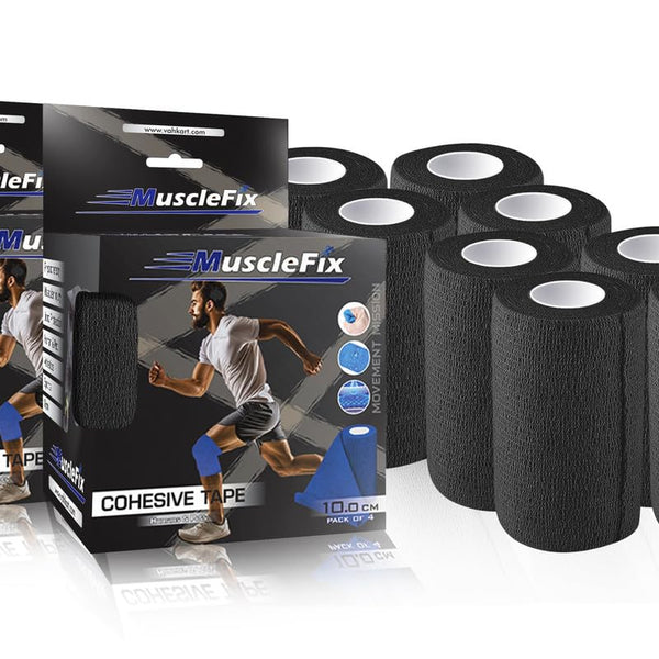 Cohesive Self-Adhesive Bandage Wrap, Black, Pack of 8