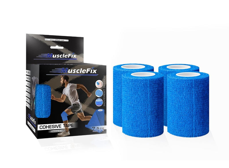 Breathable Self Adhesive Wrap, Athletic, Non Woven Cohesive, Blue, 7.5 cm (3
