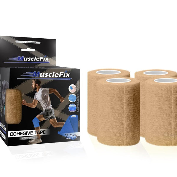 Breathable Self Adhesive Wrap, Athletic, Non Woven Cohesive Bandage – for Sports, Beige 7.5 cm Pack of 4