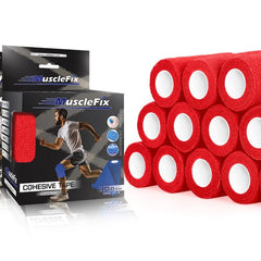 Breathable Self Adhesive Cohesive Bandage Wrap, Red, 10 cm (4