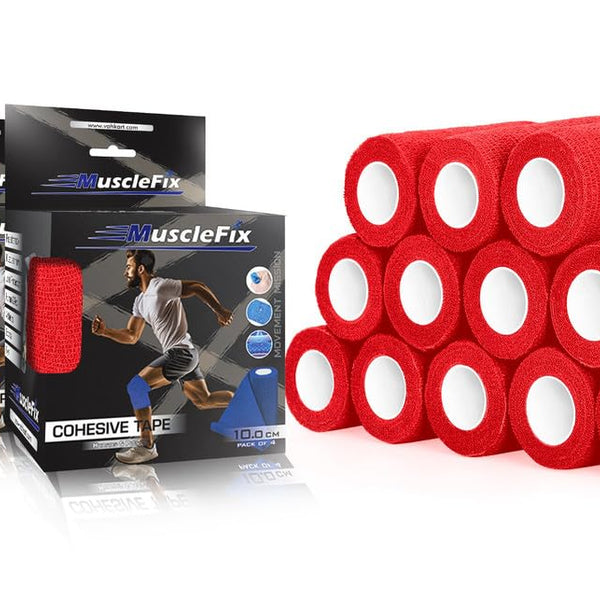Cohesive Self-Adhesive Bandage Wrap, Red, Pack of 12