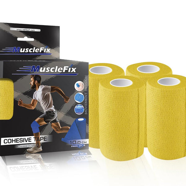 Cohesive Bandage Wrap 10cm x 4.5m, Self Adhesive Crepe Bandage, Yellow, 10cm