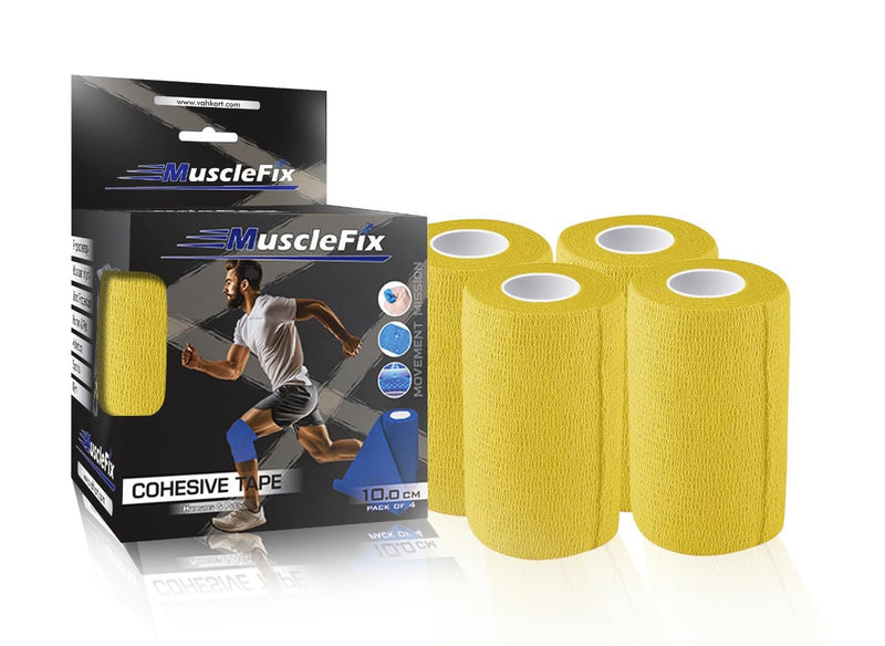 Cohesive Self-Adhesive Bandage Wrap, Yellow,(10 cm) (Pack of 4)