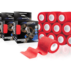 Cohesive Self-Adhesive Bandage Wrap, Red (7.5 cm) (Pack of 12)