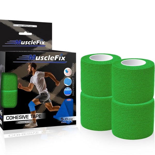 Cohesive Self-Adhesive Bandage Wrap, Green ,5 cm Pack Of 4