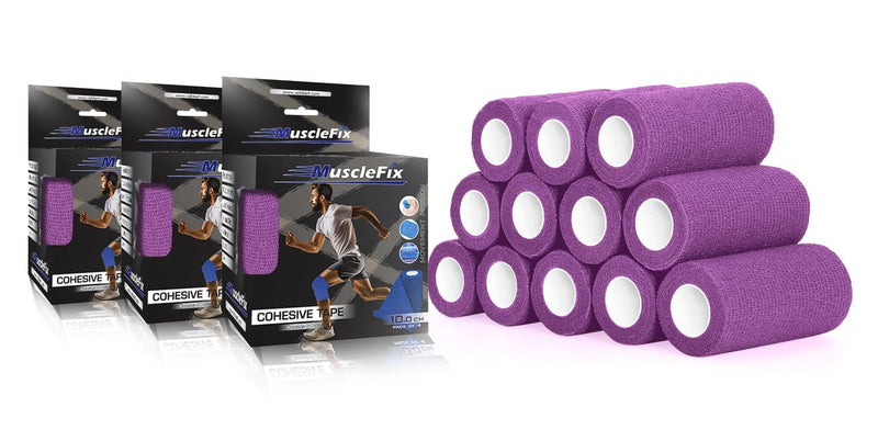 Cohesive Self-Adhesive Bandage Wrap, Purple, Pack of 12