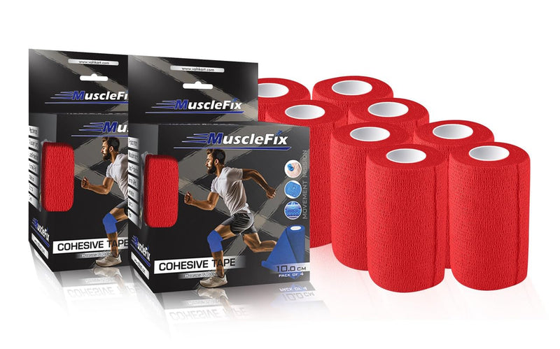 Cohesive Self-Adhesive Bandage Wrap, Red, Pack of 8