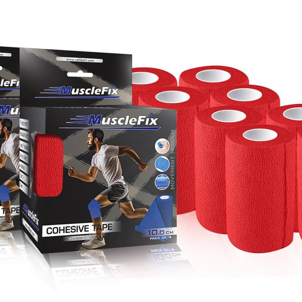 Cohesive Self-Adhesive Bandage Wrap, Red, Pack of 8