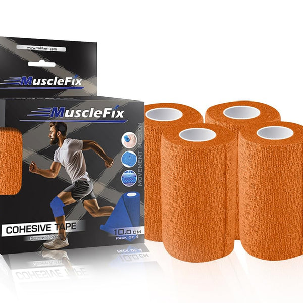 Cohesive Bandage Wrap 10cm x 4.5m, Self Adhesive Crepe Bandage, Orange, 10cm