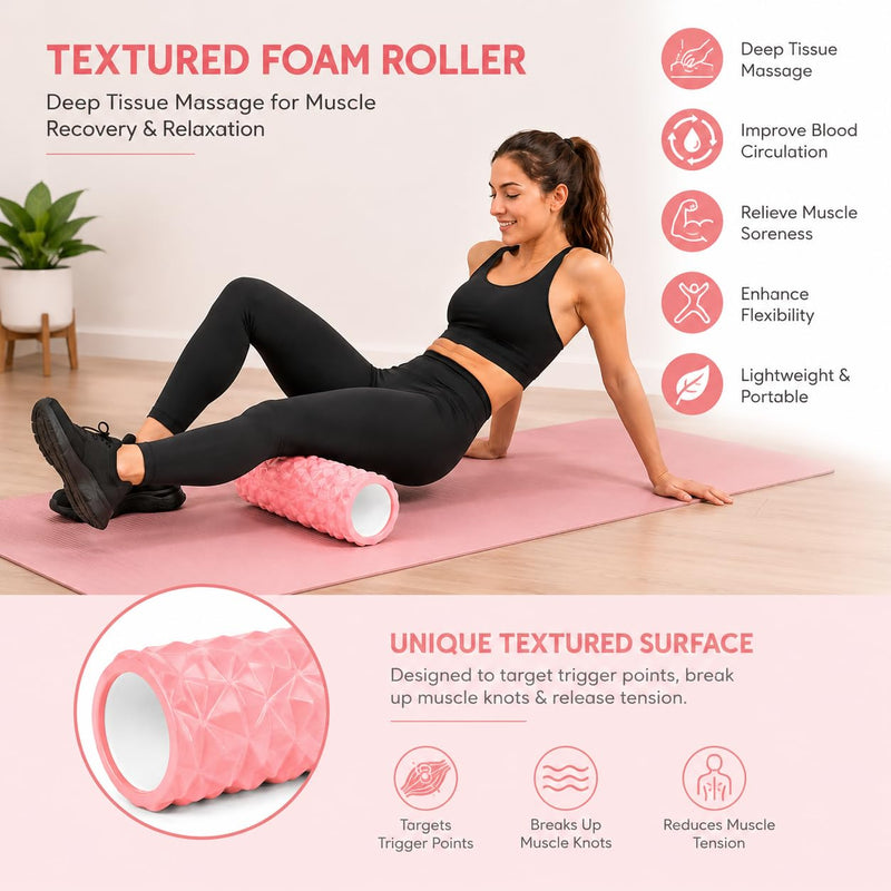 Anti Slip EVA Foam Roller for Deep Tissue Massage & Muscle, Pink, 33Cm*14Cm