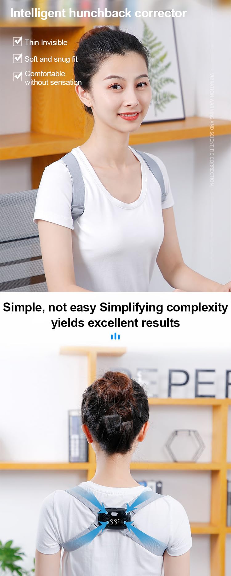 Smart Posture Corrector with Vibration Alert, Black, Onesize