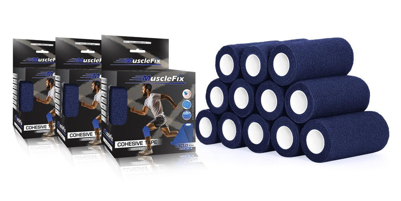 Cohesive Self-Adhesive Bandage Wrap, Navy Blue, Pack of 12