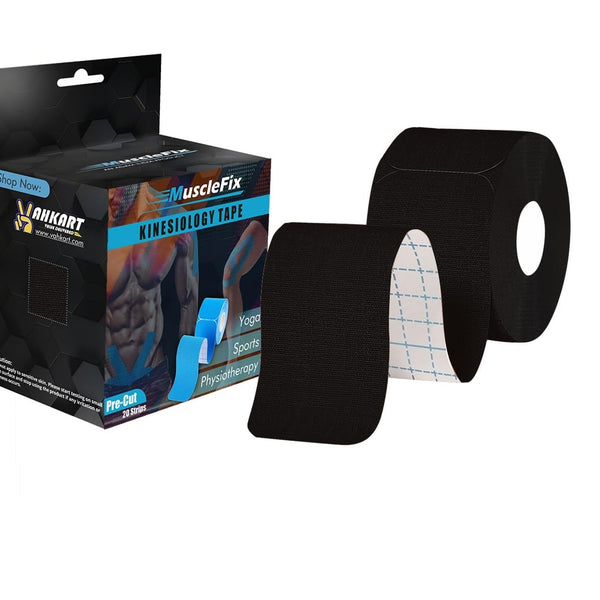 Precut Kinesiology Tape for Pain Relief & Muscle Support – Waterproof, Black, Precut