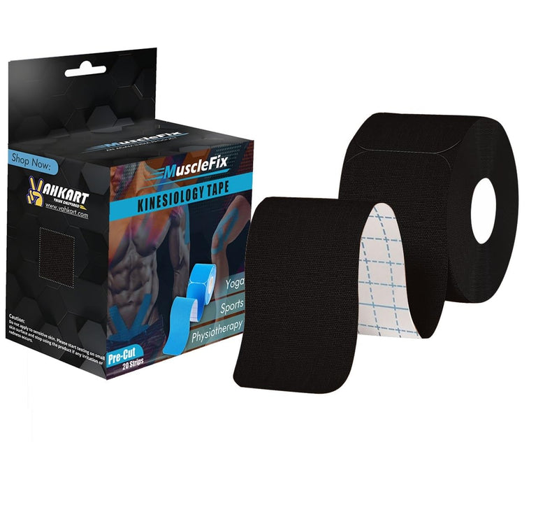 Precut Kinesiology Tape for Pain Relief & Muscle Support – Waterproof, Black, Precut