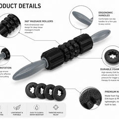 5-in-1 Deep Tissue Muscle Massage Roller Stick, Black/Grey
