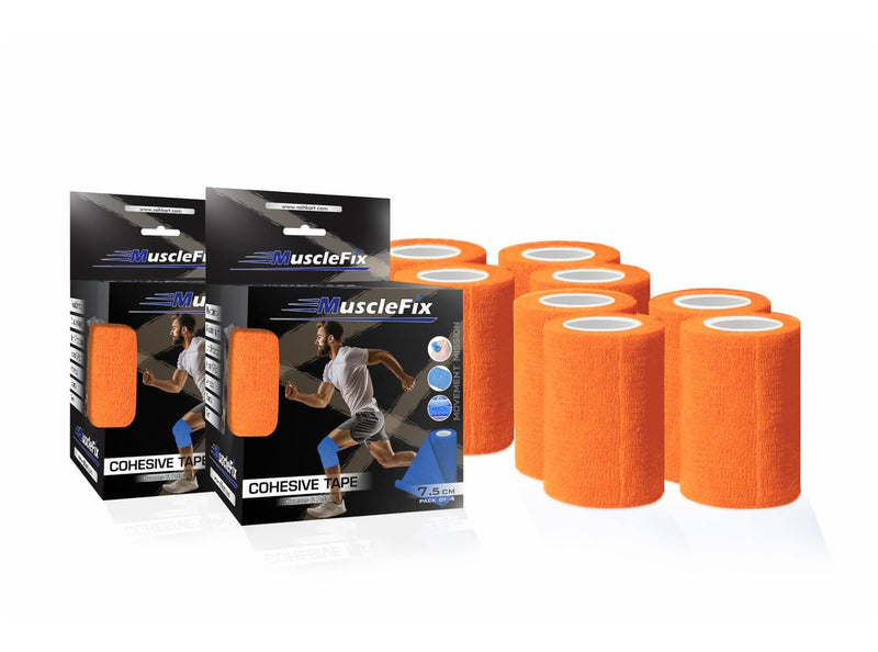 Cohesive Self-Adhesive Bandage Wrap, Orange, Pack of 8