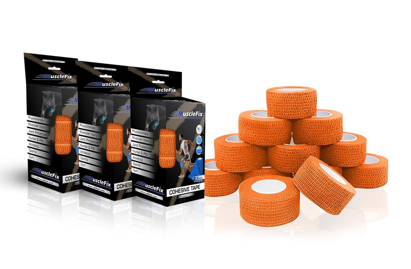 Breathable Self Adhesive Cohesive Bandage Wrap, Orange, 2.5 cm (1
