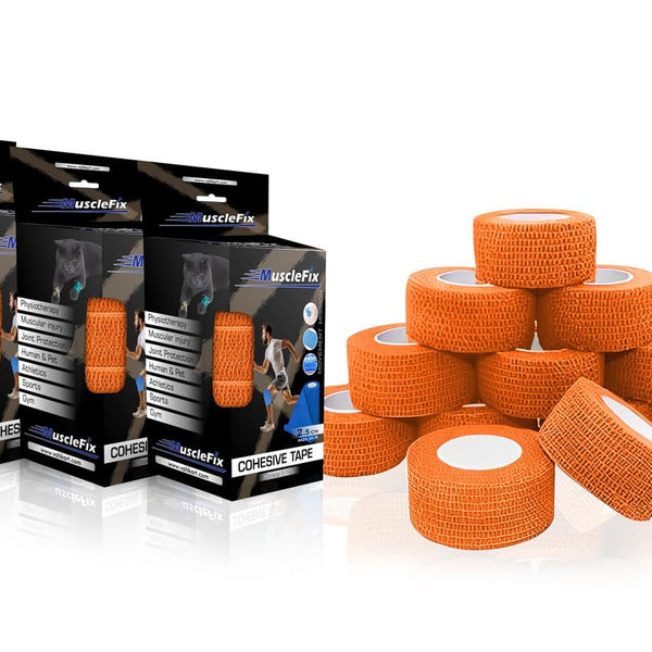 Cohesive Self-Adhesive Bandage Wrap, Orange, (2.5CM) Pack-12