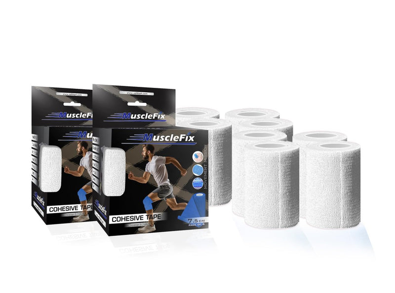 Cohesive Self-Adhesive Bandage Wrap, White 7.5 cm Pack of 8