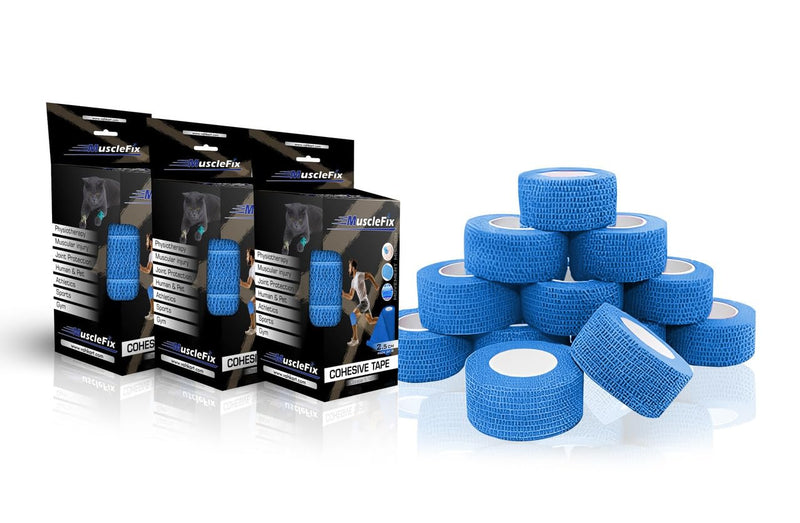 Cohesive Self-Adhesive Bandage Wrap, Blue, (2.5CM) Pack-12