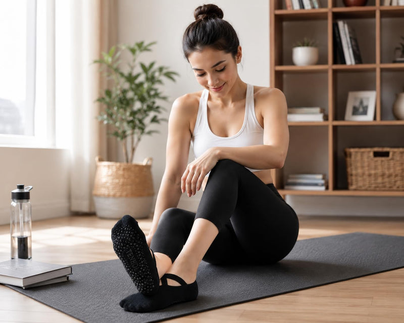 Women's Non-Slip Yoga Grip Socks with Cross Straps, Black