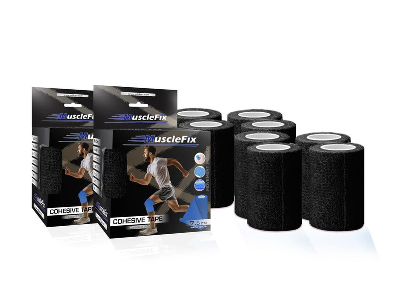 Cohesive Self-Adhesive Bandage Wrap, Black, Pack of 8
