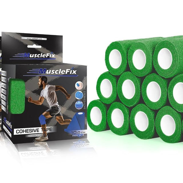Cohesive Self-Adhesive Bandage Wrap, Green, (10cm) Pack of 12