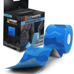 Kinesiology Tape for Pain Relief & Muscle Support – Waterproof, Blue Camo, Uncut