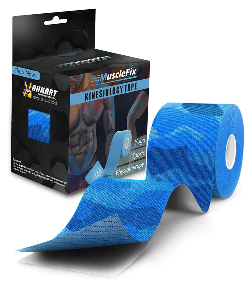 Kinesiology Tape for Pain Relief & Muscle Support – Waterproof, Blue Camo, Uncut