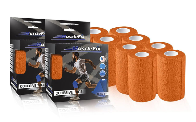 Cohesive Self-Adhesive Bandage Wrap, Orange, Pack of 8