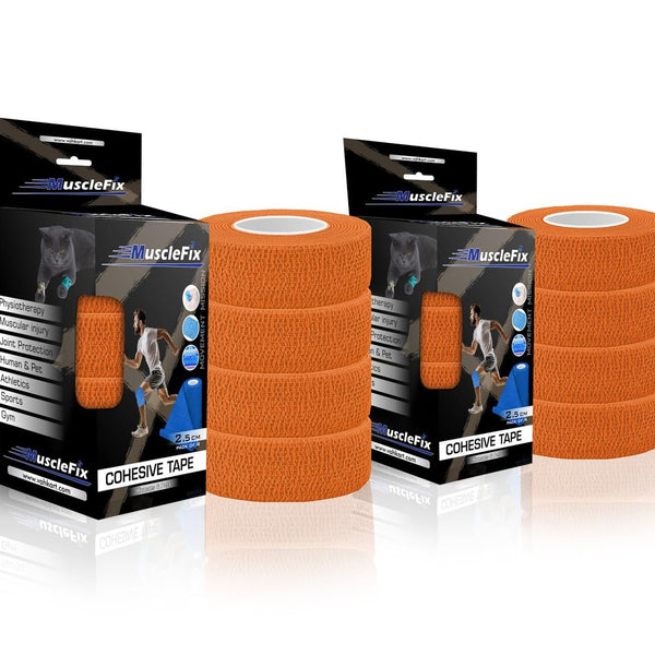 Cohesive Self-Adhesive Bandage Wrap, Orange, (2.5CM) Pack-8
