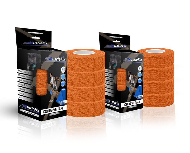Cohesive Self-Adhesive Bandage Wrap, Orange, (2.5CM) Pack-8