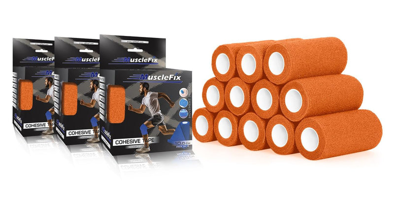 Breathable Self Adhesive Cohesive Bandage Wrap, Orange, 10 cm (4